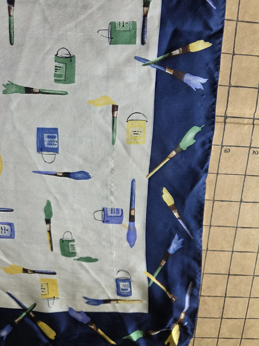 Echo Vintage Paintbrush & Paint Bottle Print Square Scarf 21x21. Rare Print